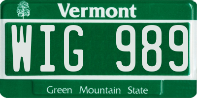 VT license plate WIG989