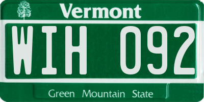 VT license plate WIH092