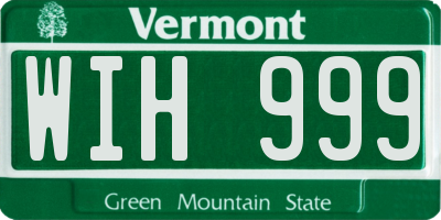 VT license plate WIH999