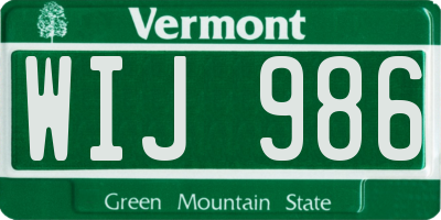 VT license plate WIJ986
