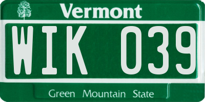 VT license plate WIK039
