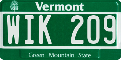 VT license plate WIK209