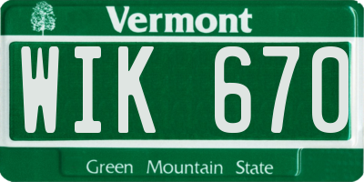 VT license plate WIK670
