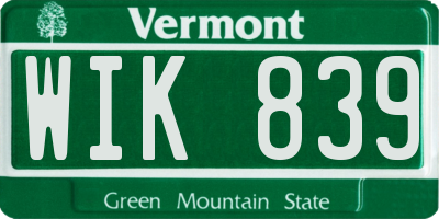 VT license plate WIK839