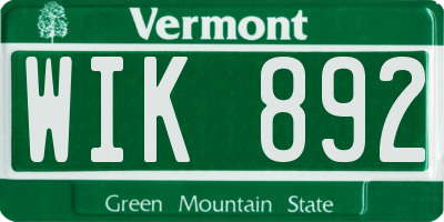 VT license plate WIK892