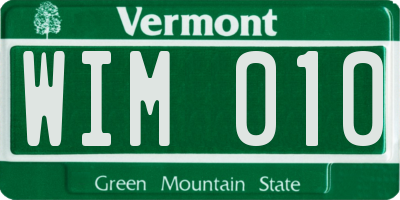 VT license plate WIM010