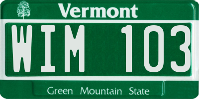 VT license plate WIM103