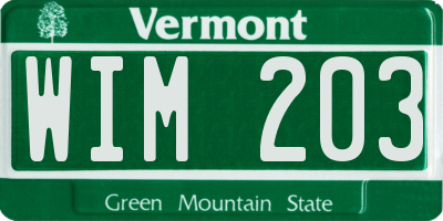 VT license plate WIM203