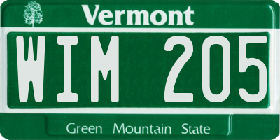 VT license plate WIM205