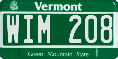 VT license plate WIM208