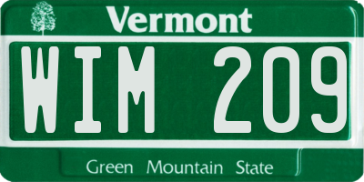 VT license plate WIM209