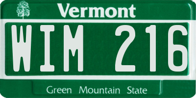 VT license plate WIM216