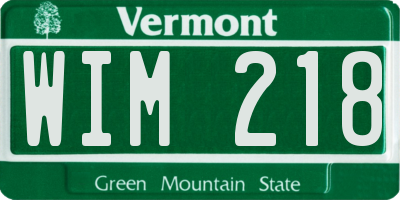 VT license plate WIM218