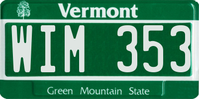 VT license plate WIM353