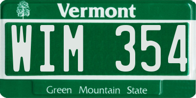VT license plate WIM354