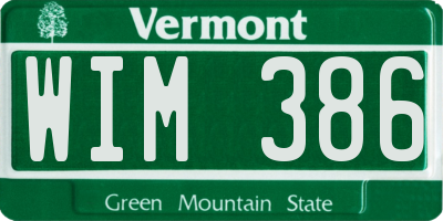 VT license plate WIM386