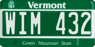 VT license plate WIM432
