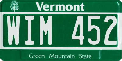 VT license plate WIM452
