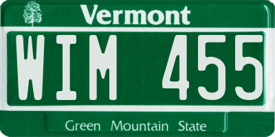 VT license plate WIM455