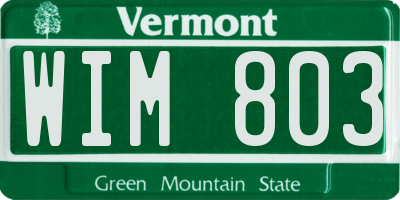 VT license plate WIM803