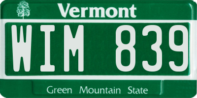VT license plate WIM839