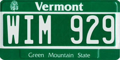 VT license plate WIM929
