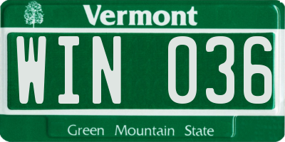 VT license plate WIN036