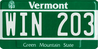 VT license plate WIN203