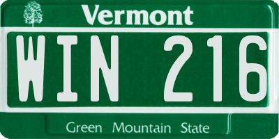 VT license plate WIN216