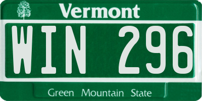 VT license plate WIN296