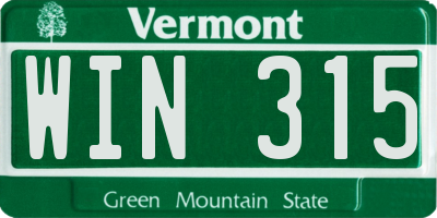 VT license plate WIN315