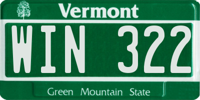 VT license plate WIN322