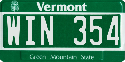 VT license plate WIN354