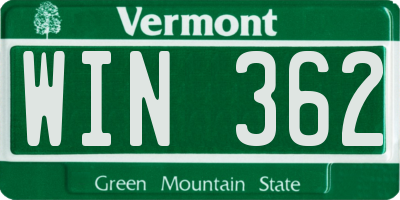 VT license plate WIN362