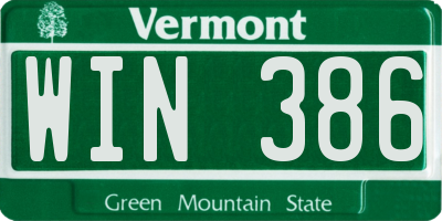 VT license plate WIN386