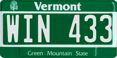 VT license plate WIN433