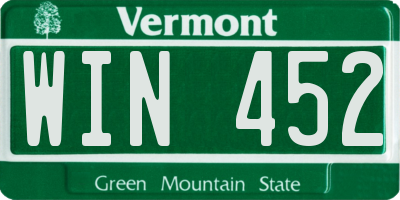 VT license plate WIN452