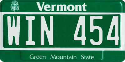 VT license plate WIN454