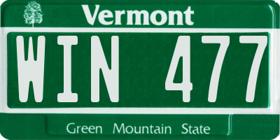 VT license plate WIN477