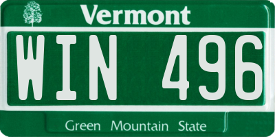 VT license plate WIN496
