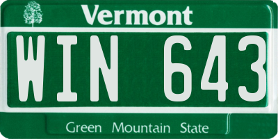 VT license plate WIN643
