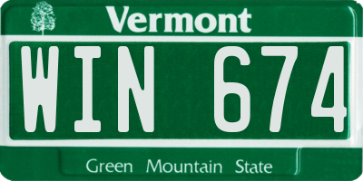 VT license plate WIN674