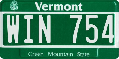 VT license plate WIN754