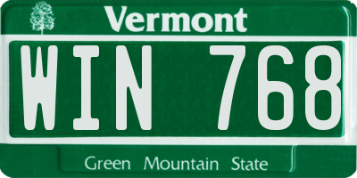 VT license plate WIN768