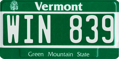 VT license plate WIN839
