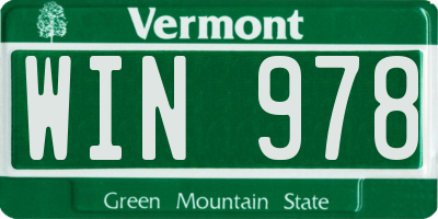 VT license plate WIN978