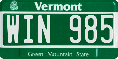 VT license plate WIN985