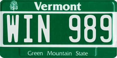 VT license plate WIN989
