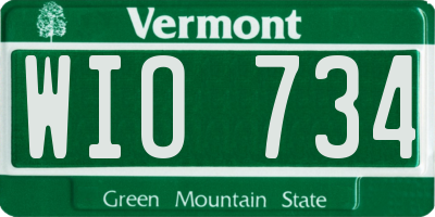 VT license plate WIO734