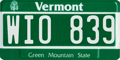 VT license plate WIO839